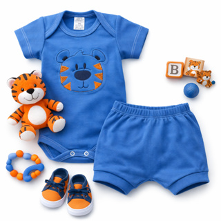 Conjunto Bebê Menino com Bory e Tapa Fraldas tecido canelado macio e confortável em Oferta na Shopee