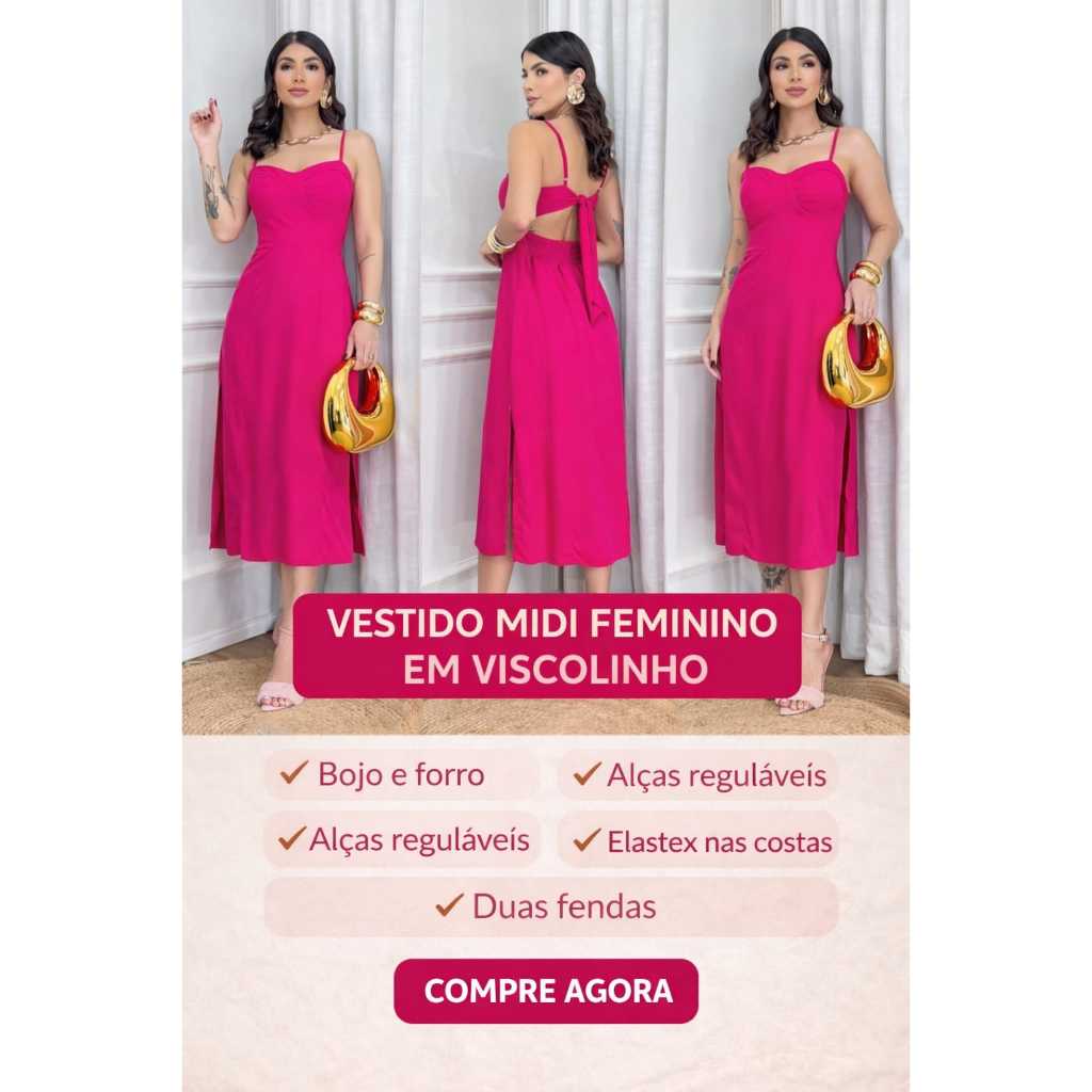 "Vestido Midi Elegante em Viscolinho - Ideal para Ocasiões Especiais, Look Sofisticado" em Oferta na Shopee