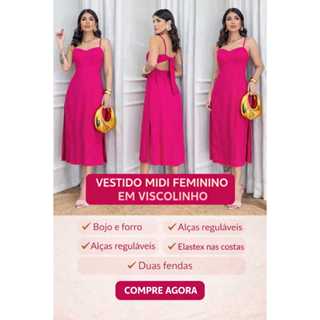 "Vestido Midi Elegante em Viscolinho - Ideal para Ocasiões Especiais, Look Sofisticado" em Oferta na Shopee