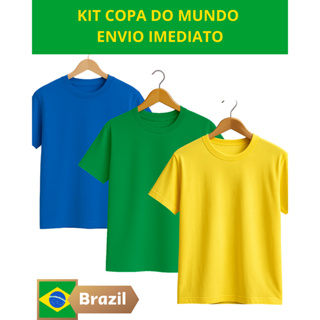 Kit Camiseta masculina feminina Copa do Mundo Lisa em Oferta na Shopee