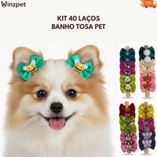 Laços Pet Lacinhos Banho Tosa Cetim Pet Tamanho Medio KIT 40