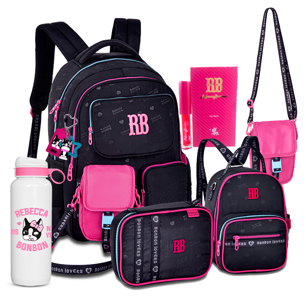 Kit Mochila Costas Soft Bolsinha Lancheira Alça 2 em 1 Estojo Box Rebecca Bonbon RB Metalizado em Oferta na Shopee