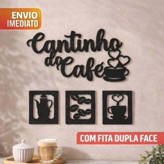 Kit Cantinho Do Café Mdf Preto  30x30cm em Oferta na Shopee