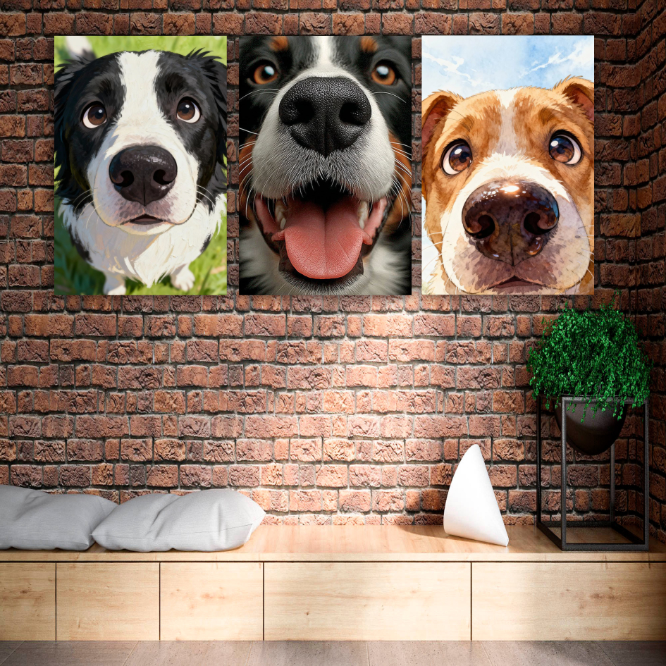 Quadro decorativo cachorro animal pet shop dog cão veterinario para parede decoração salão sala quarto 3 peças