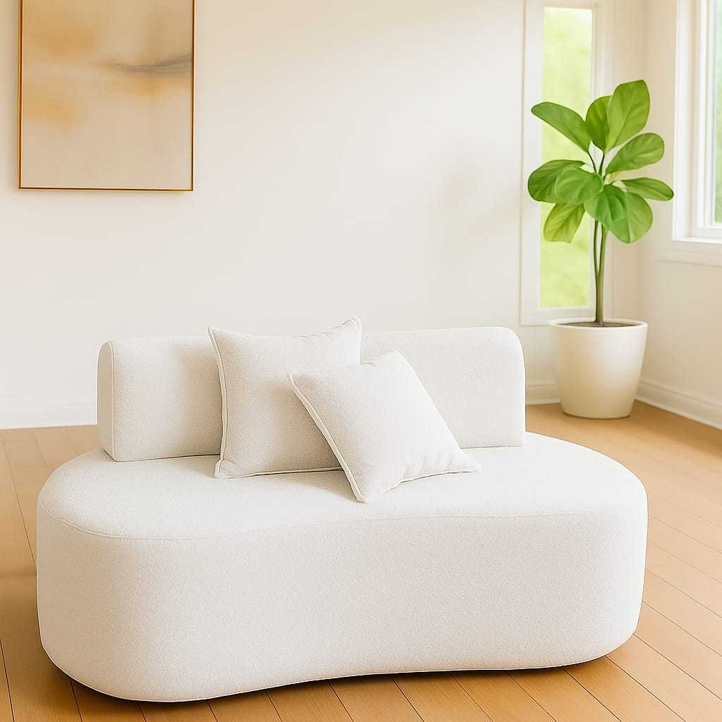 Sofá  Feijão Orgânico  Curvo  1 Metro Com 02 Almofadas  Bouclê Sala de Estar  Closet Visammer