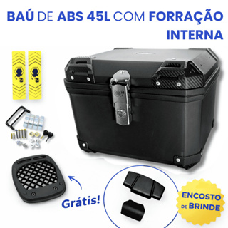 BAÚ BAULETO PLASTICO ABS TRASEIRO 45L UNIVERSAL PRETO FORRADO E ENCOSTO DE BRINDE em Oferta na Shopee