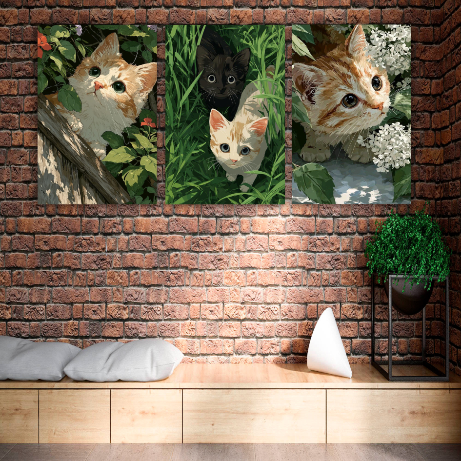 Kit 3 Quadros Decorativos Gato Animal Fofo Petshop Sala Quarto