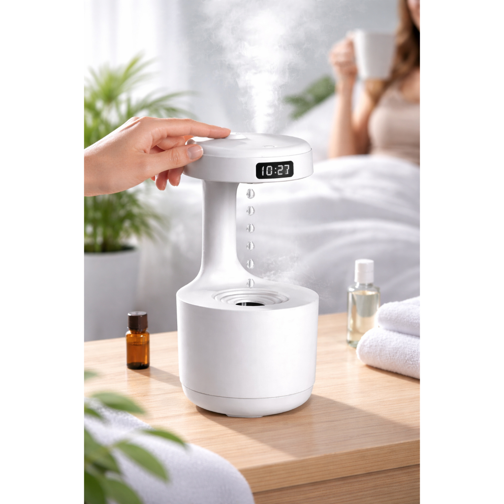 UMIDIFICADOR E PURIFICADOR DE AR DIFUSOR ANTIGRAVIDADE 600ML COM VISOR EM LED - BIVOLT