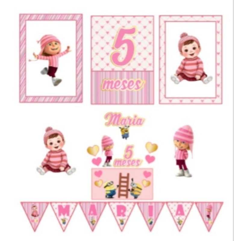 Kit Edith meu malvado favorito baby  com nome e idade Festa infantil Mesvêrsário Aniversário