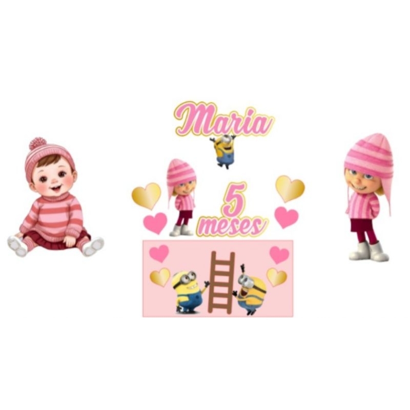 Topo Edith meu malvado favorito em camadas personalizado mesversário Festa infantil Aniversário