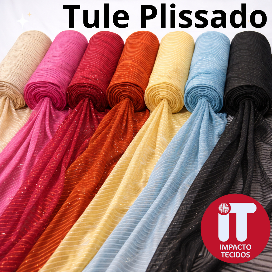 Tecido tule de malha Plissado ou microtule com elastano - 1mt x 1.60mts fios em lurex em Oferta na Shopee