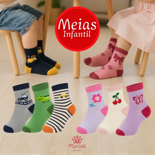 Kit 12 ou 6 Pares de Meia Infantil Menina e Menino Sortido em Oferta na Shopee