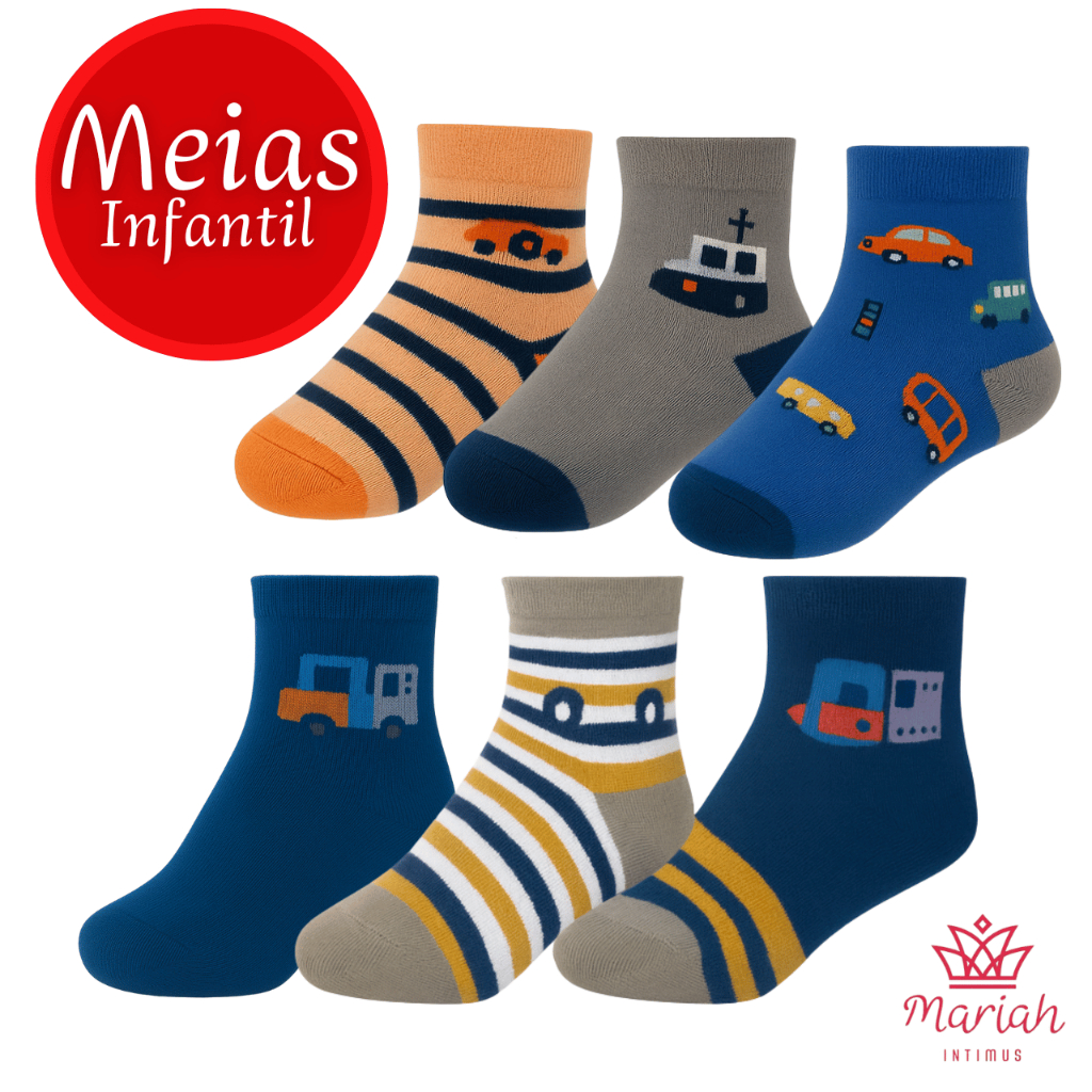 Kit 6/12 Pares Meia Cano Alto Infantil Masculino Sortido em Oferta na Shopee