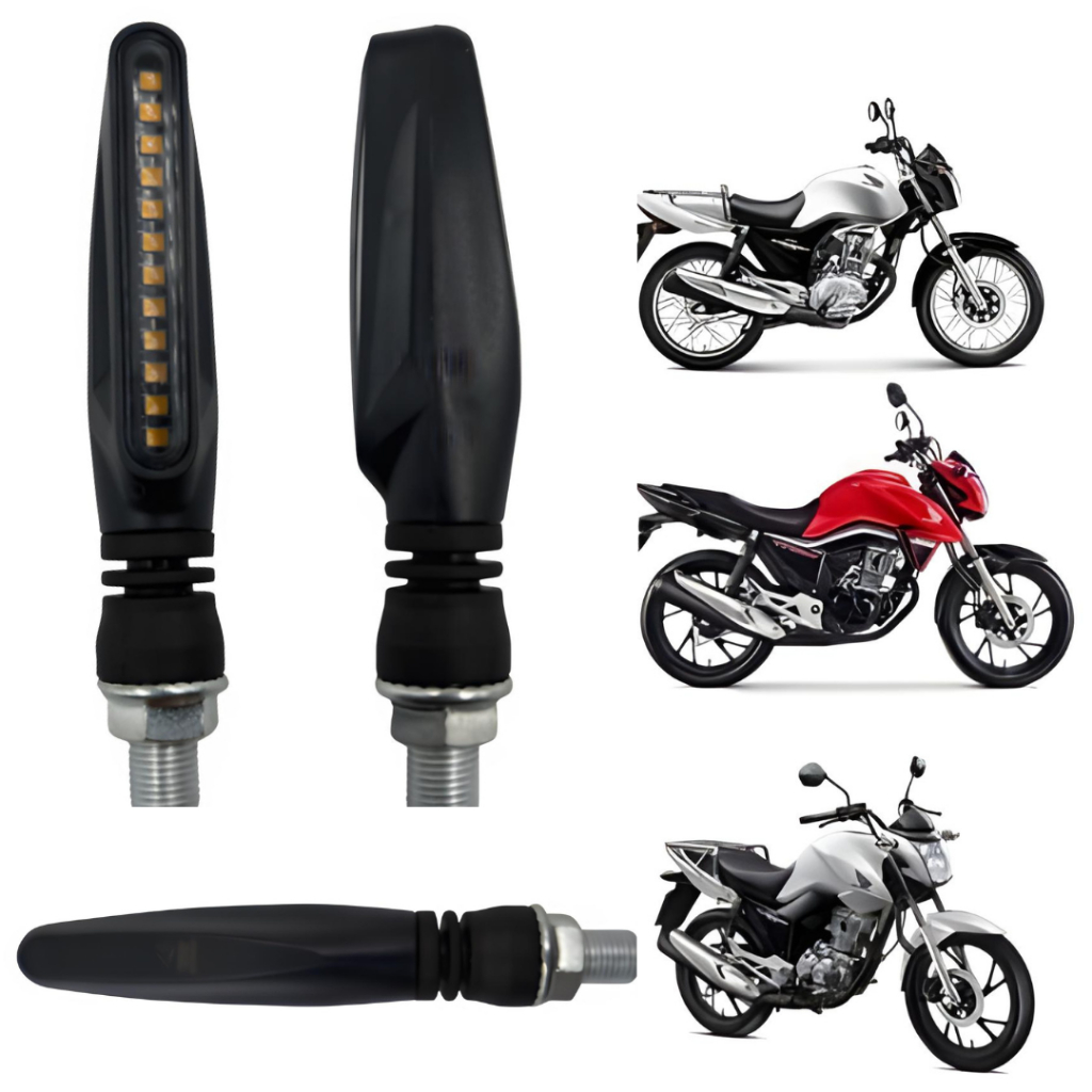 Par de Pisca Seta LED Slim Palito Sequencial Preto Universal  — p/ Moto Honda, Yamaha 12V, Esportivo