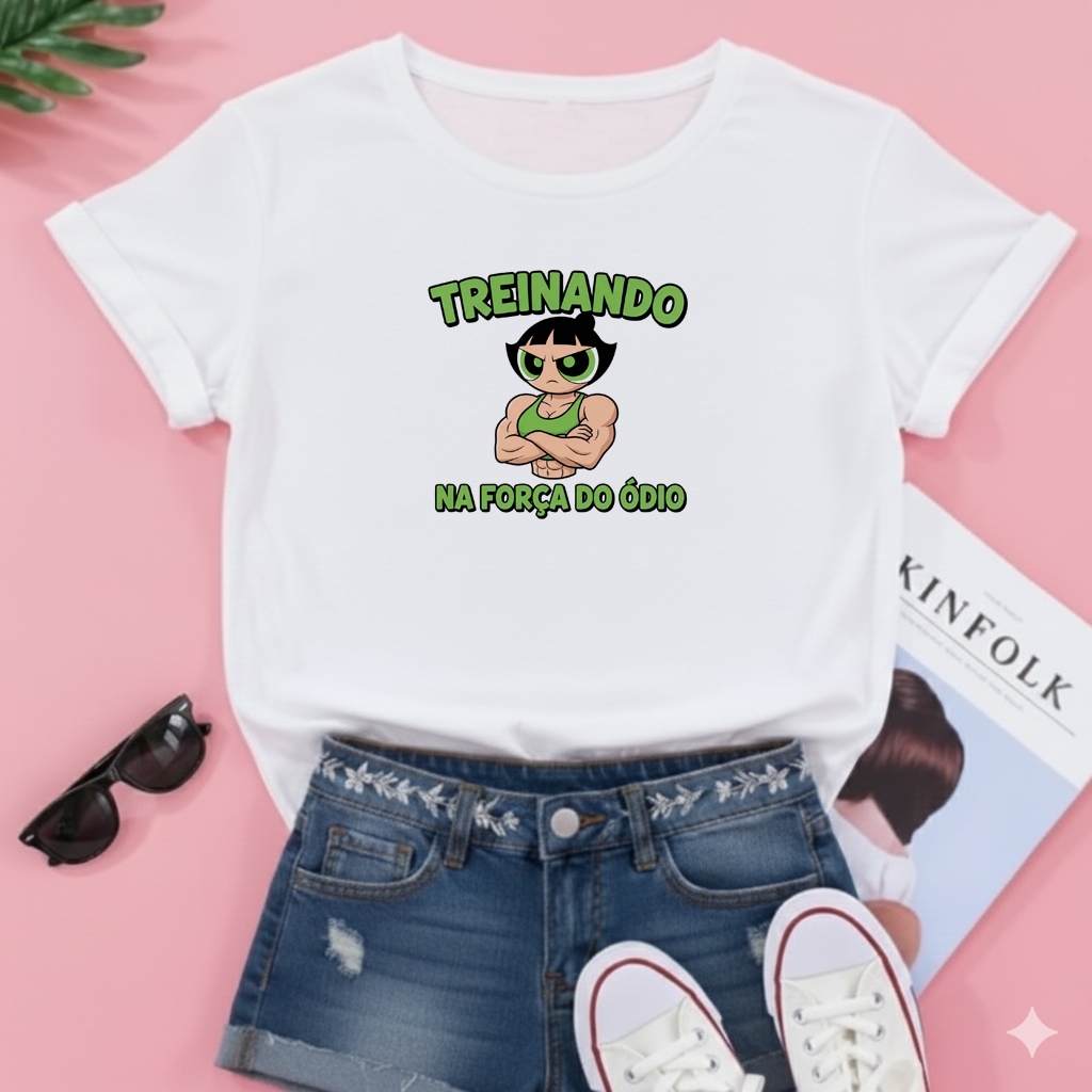 camiseta T-shirt Feminina Blusa Feminino academia fitness docinho lindinha meninas super poderosas peso Forte malhada