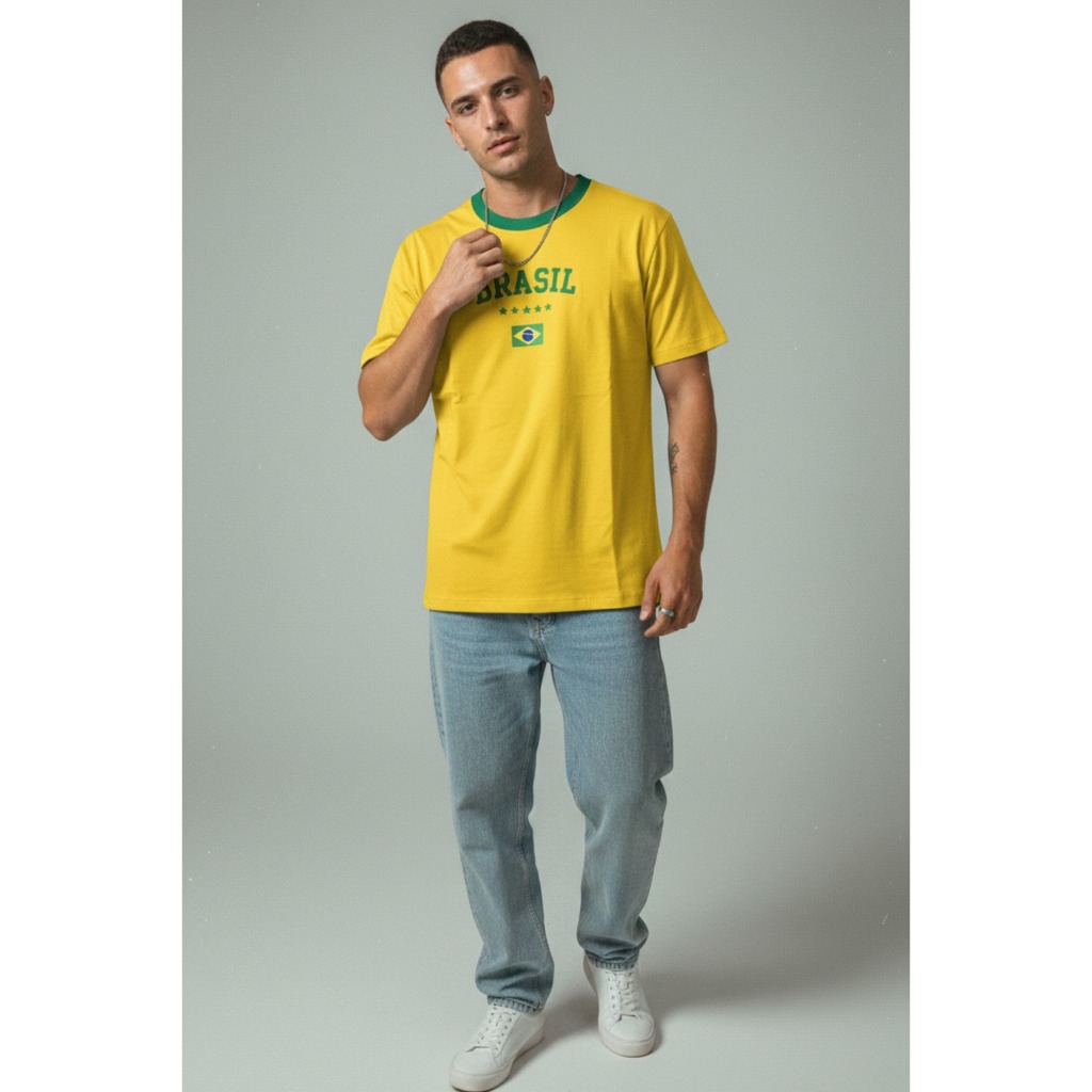 Camiseta Brasil Copa do Mundo Seleção Brasileira Unissex Algodão Oversized Futebol Torcida