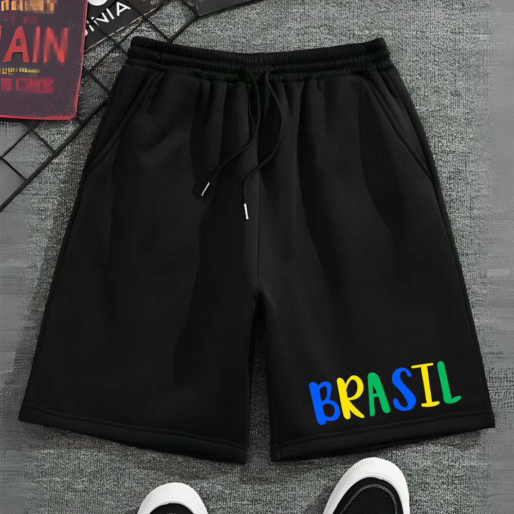 Short Moletinho Masculino Brasil Colorido 1009 Copa do Mundo Seleção Brasileira Verde e Amarelo