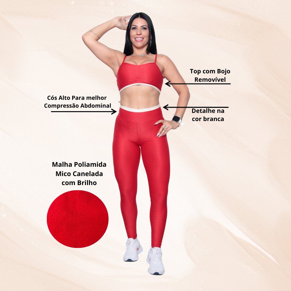 Conjunto Legging Fitness Feminino Sem Transparência Canelado com Brilho Academia e Atividade Física