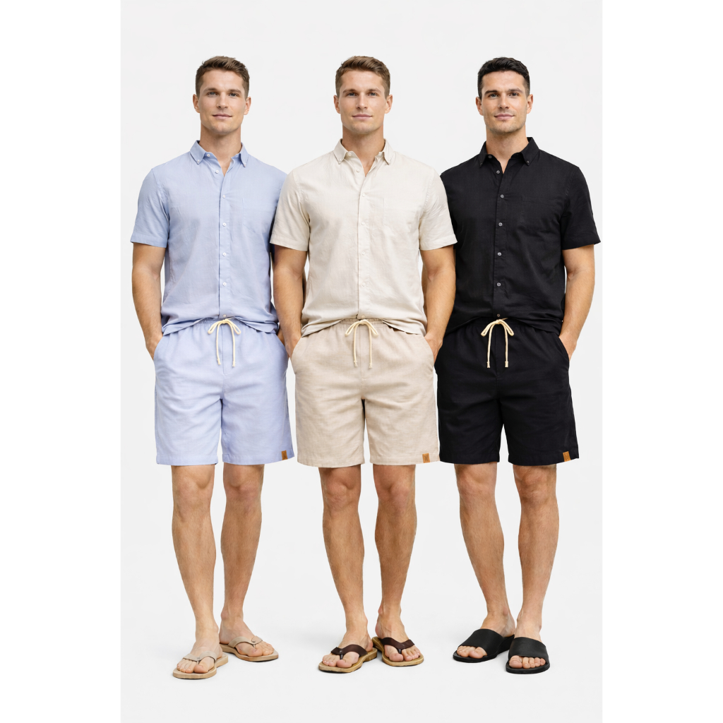 Kit com 3 Shorts Masculinos em Linho | Leve, Confortável e Ideal para o Dia a Dia