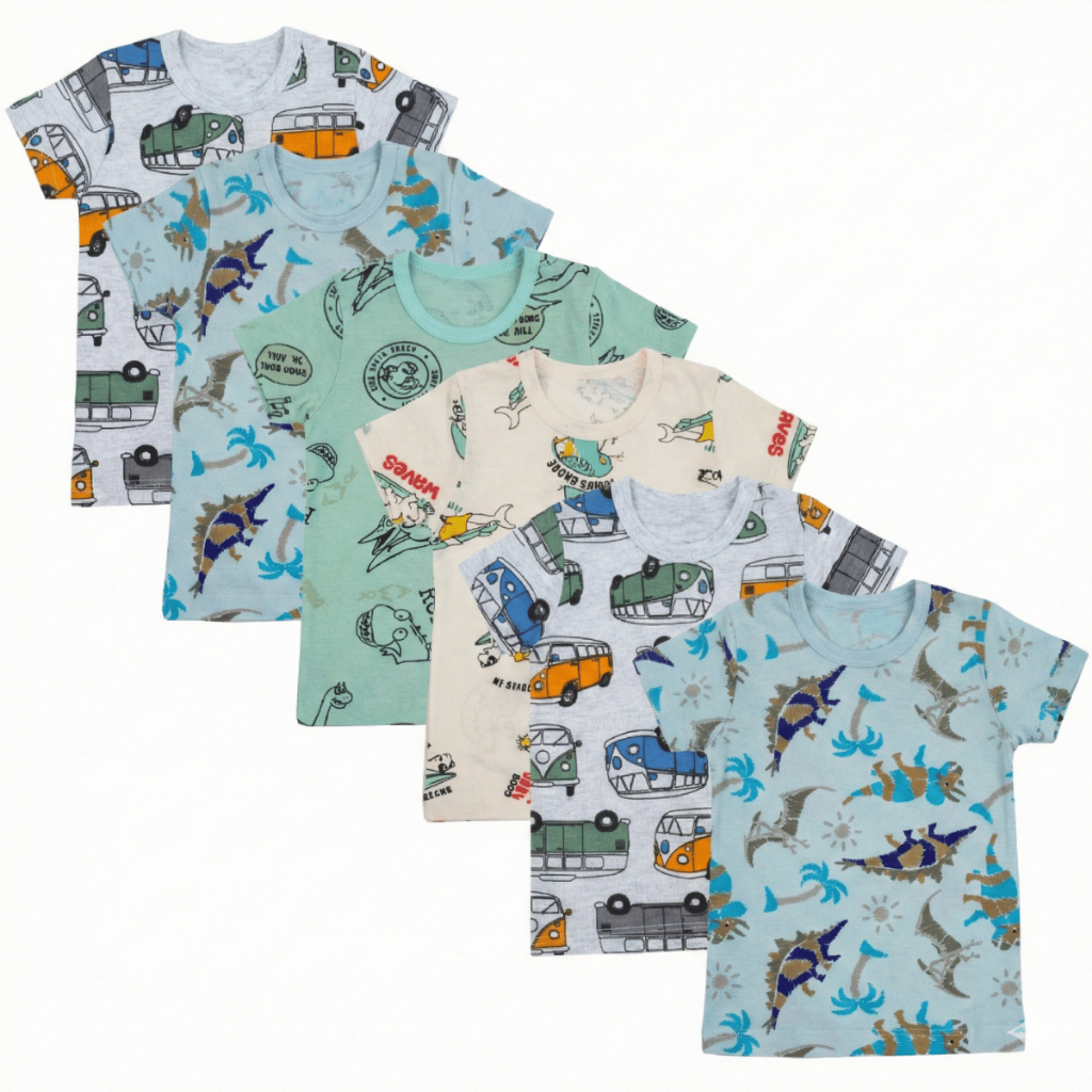 Kit 6 Camisetas Infantil Manga Curta Estampada Algodão Malha Menino Menina Verão Sortidas Atacado