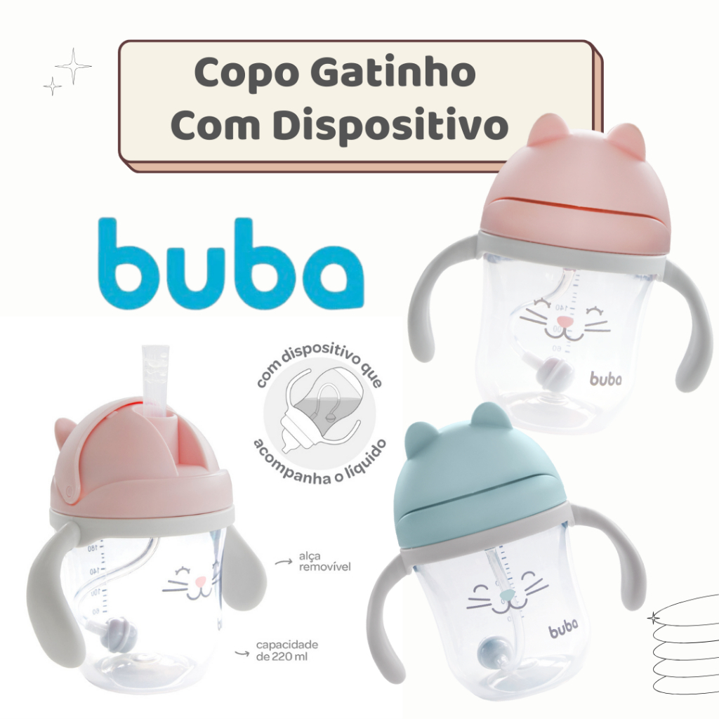 Copo Infantil Bebê Gatinho Anti-ingestão de Ar com Canudo em Silicone com Alça Buba rosa azul menino menina em Oferta na Shopee