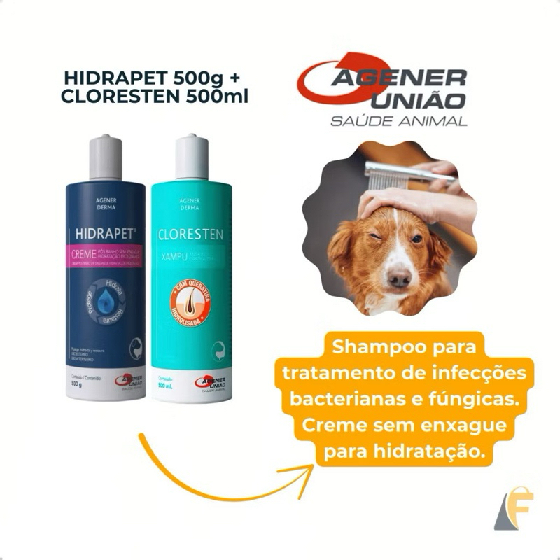 Kit Shampoo Cloresten 500ml + Hidrapet Creme 500g Cães E Gatos em Oferta na Shopee