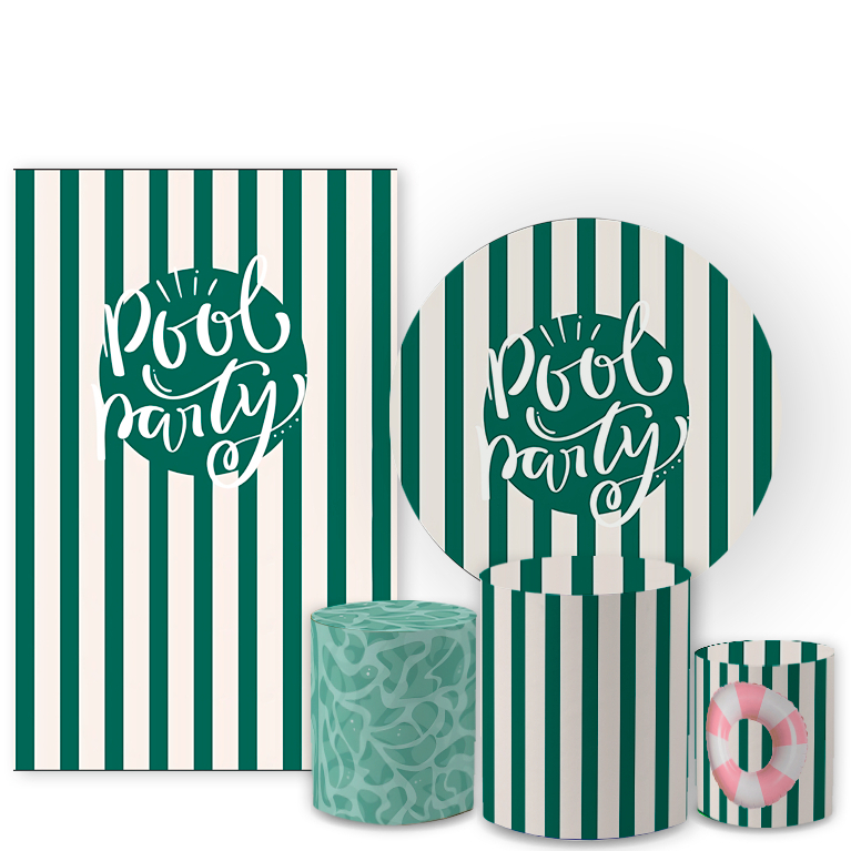 Kit Capa Painel Redondo  + Trio Cilindro P M G Festa Infantil Festa Pool Party Verde Água Lançamento