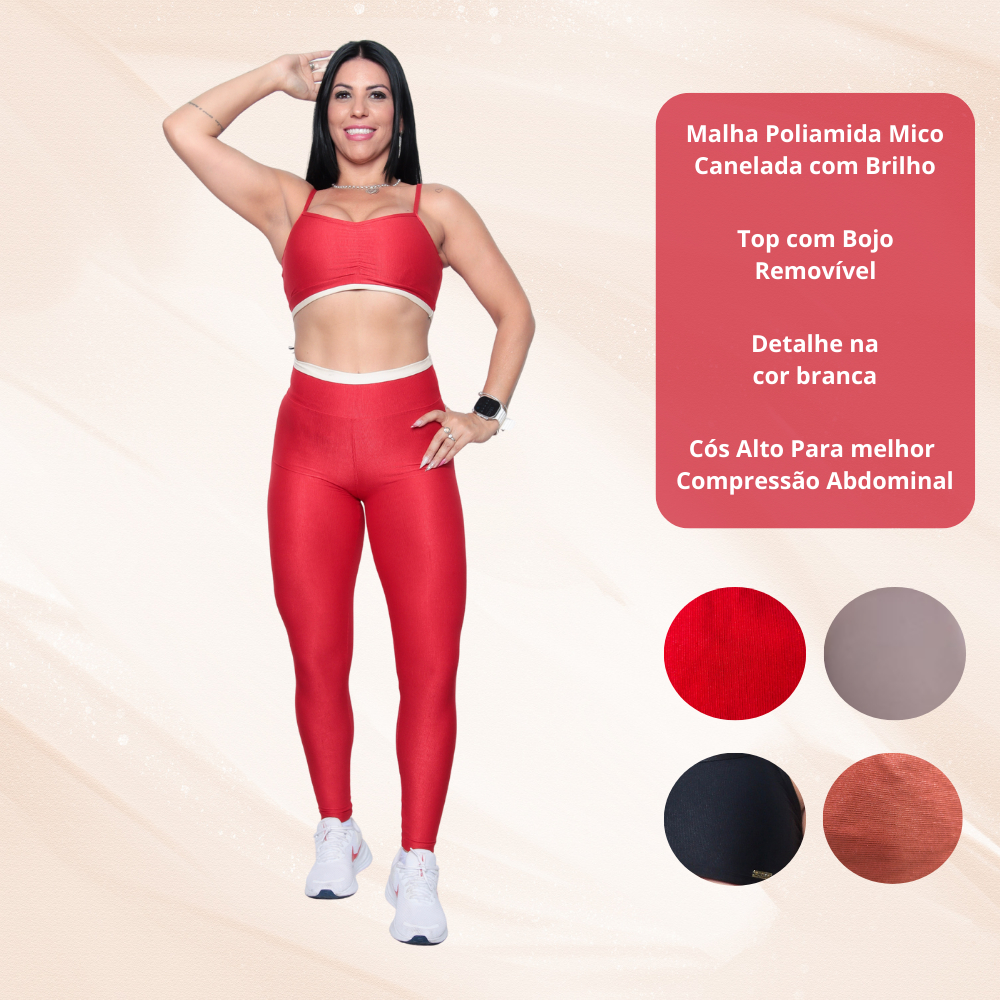 Conjunto Fitness Calça Top Feminino Premium Sem Transparência Segurança Atividade Física Academia