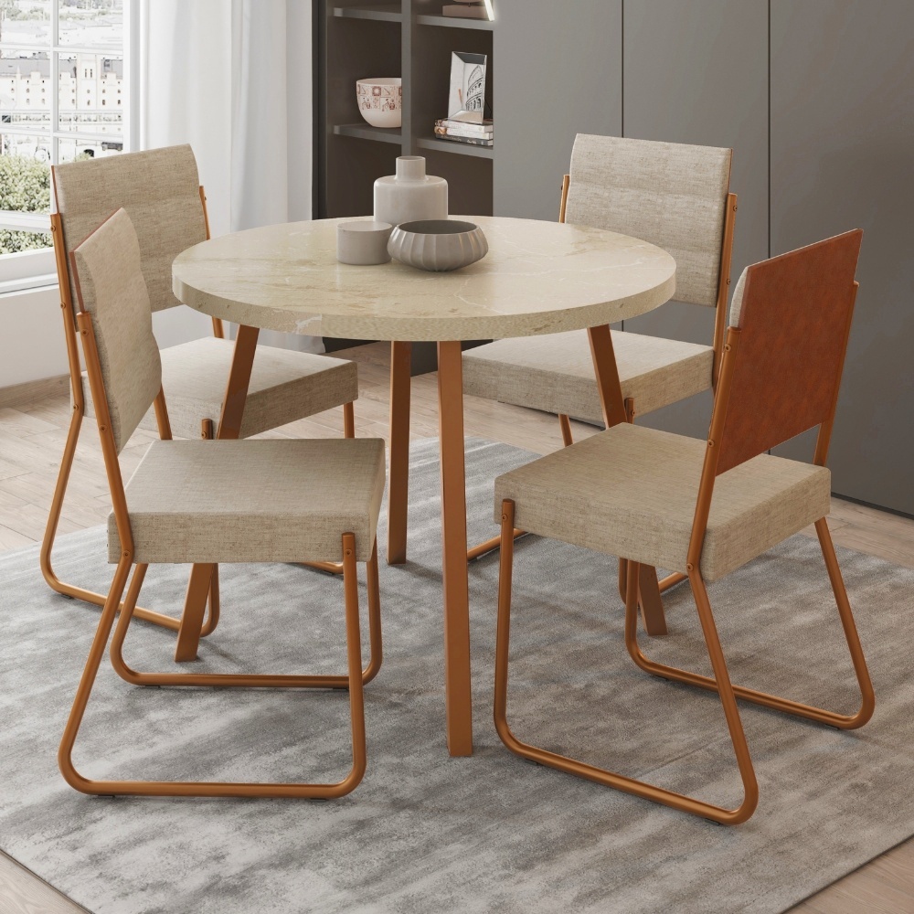 Conjunto Sala de Jantar 4 Cadeiras Dália Carraro Petra Rose em Oferta na Shopee
