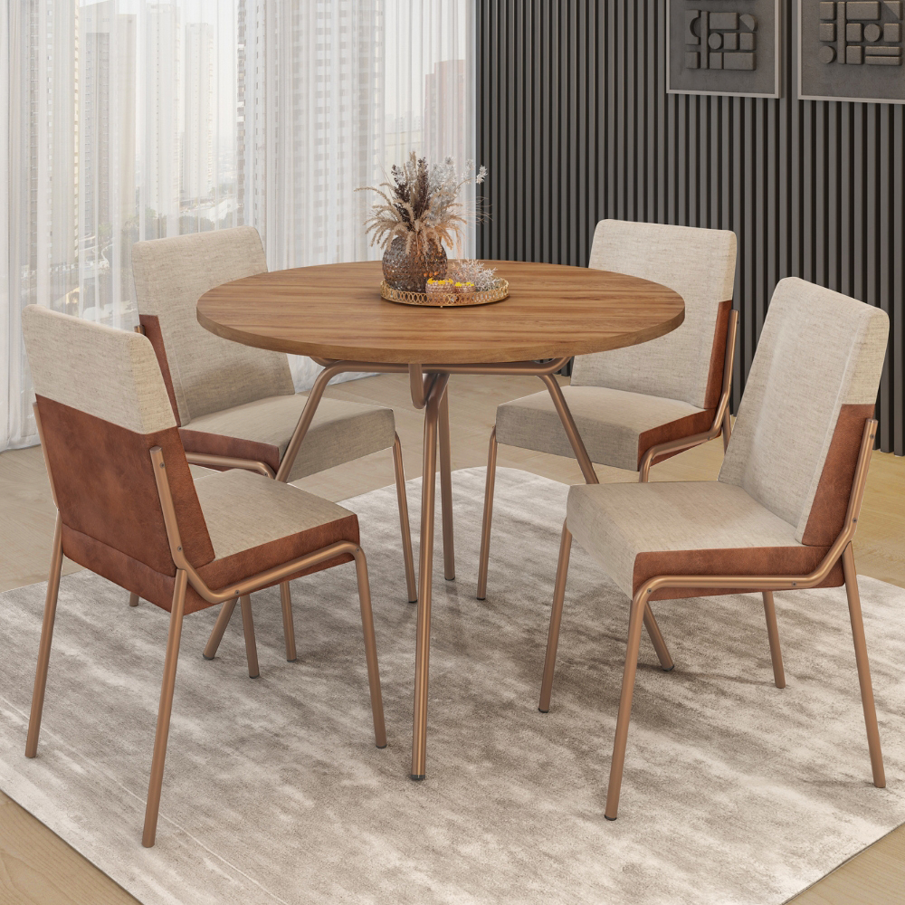 Conjunto Sala de Jantar 4 Cadeiras Verona Carraro Freijó Areia Rosê em Oferta na Shopee