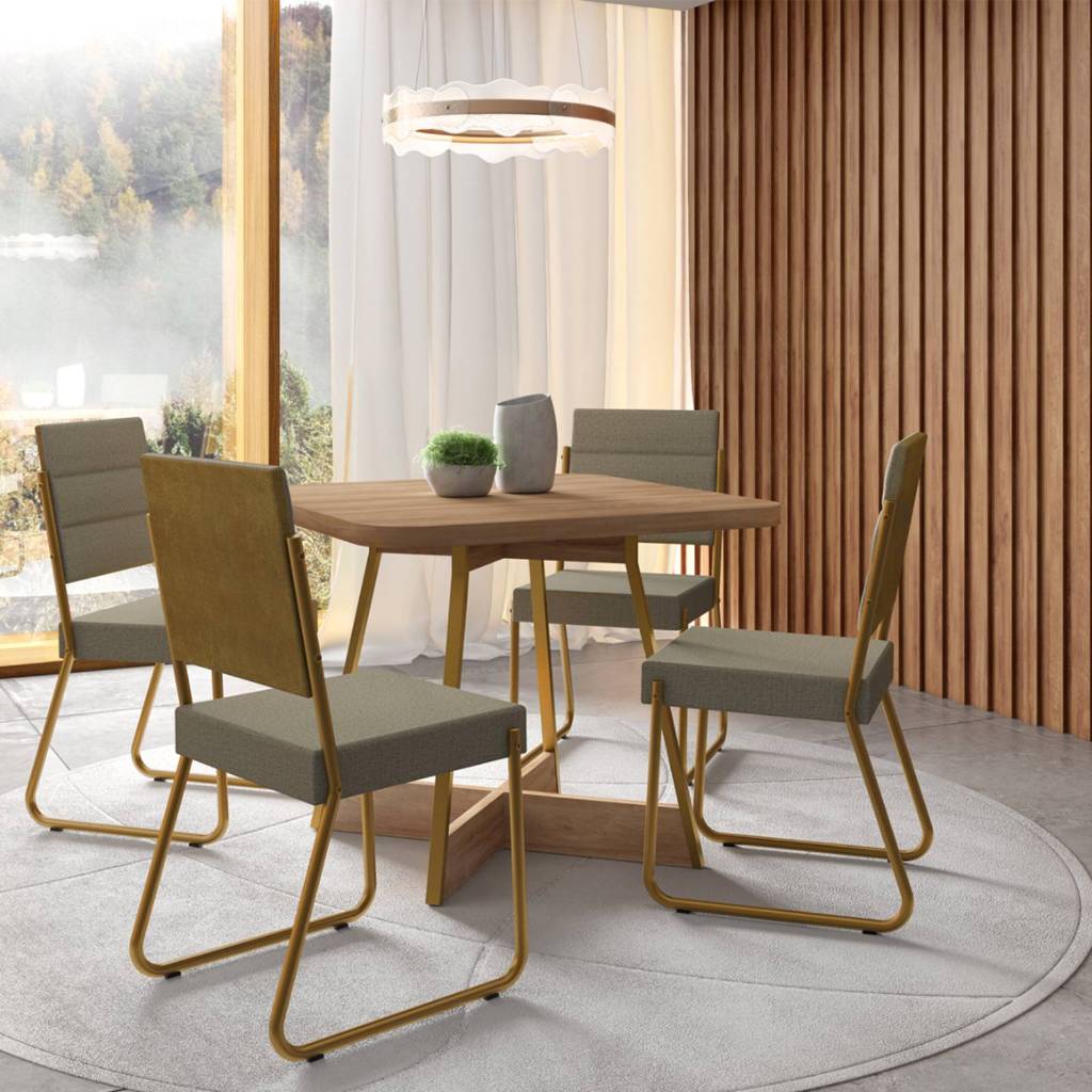 Conjunto Sala de Jantar 4 Cadeiras Charlotte Carraro Carvalho Dourado em Oferta na Shopee
