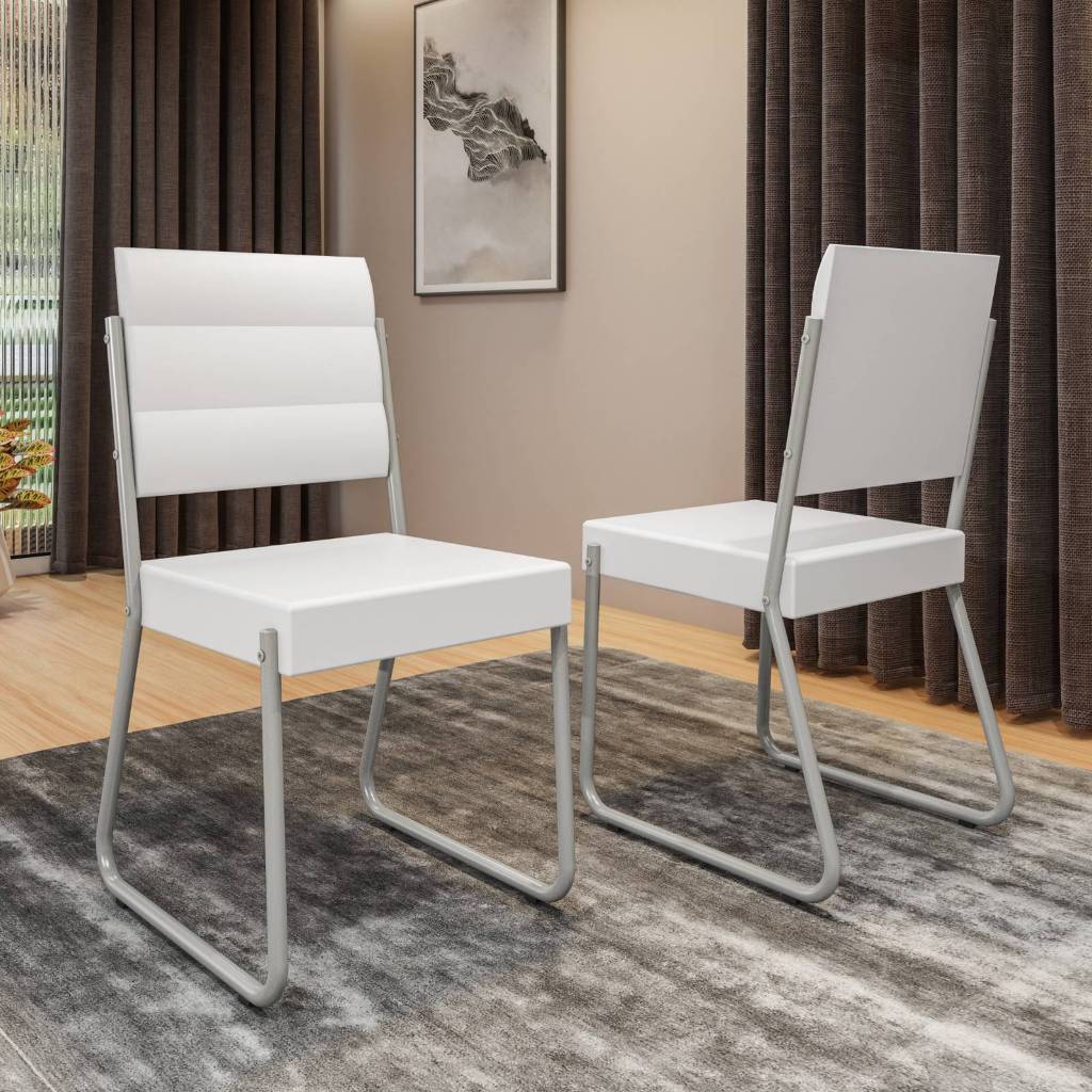 Conjunto 2 Cadeiras 1736 Tubo Prata Napa Branca Carraro em Oferta na Shopee