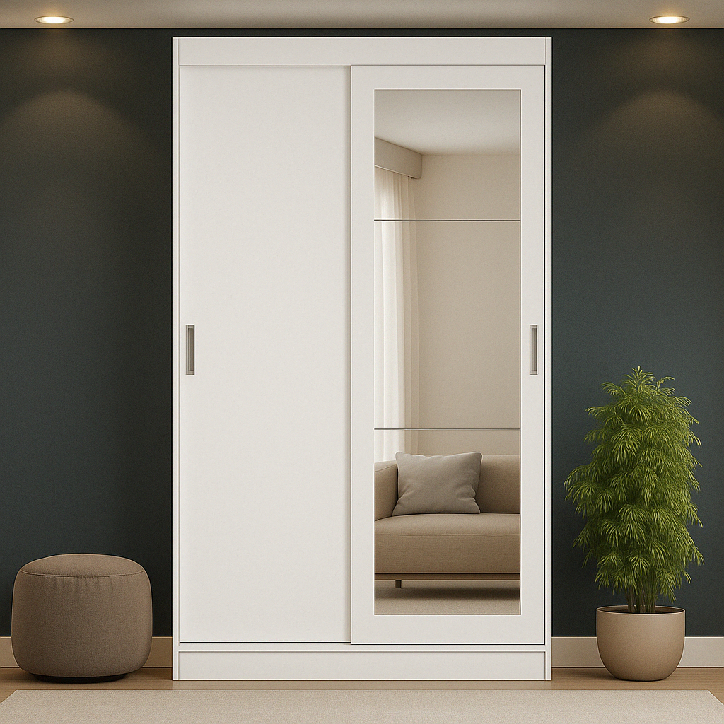 Guarda Roupa Solteiro 2 Portas 2 Gav Espelho Branco Carraro em Oferta na Shopee