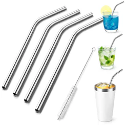 4 Canudos de Aço Inox Reutilizável + 1 Escova Canudos Drinks - ENVIO RAPIDAMENTE