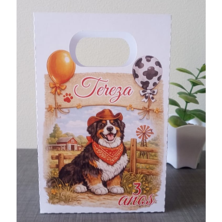 Sacolinha Personalizada  Fazendinha Cachorrinha Lembrancinhas Festa Infantil Aniversário Mesversário