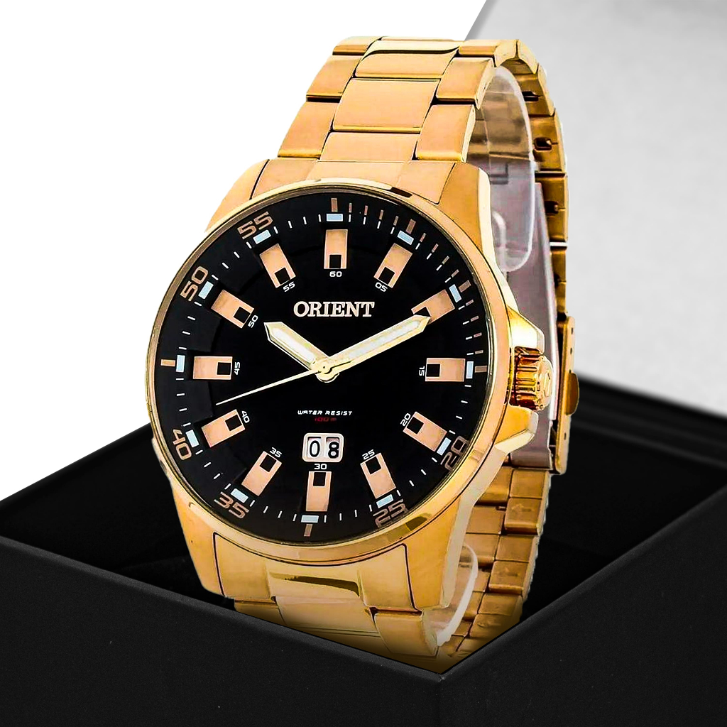 Relógio Orient Masculino Analógico Aço Inoxidável Dourado Mgss1218 P1kx Resistente A Água