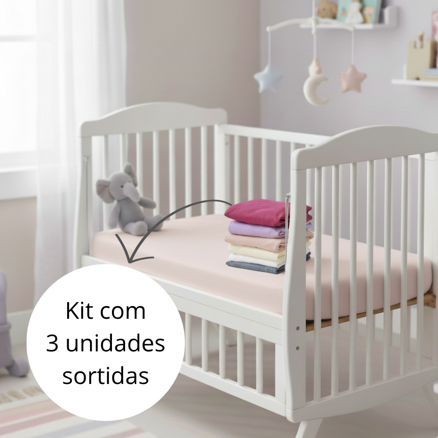 Kit 03 Lençol Com Elástico Quarto de Bebê Berço 130x70cm Padrão Americano Microfibra