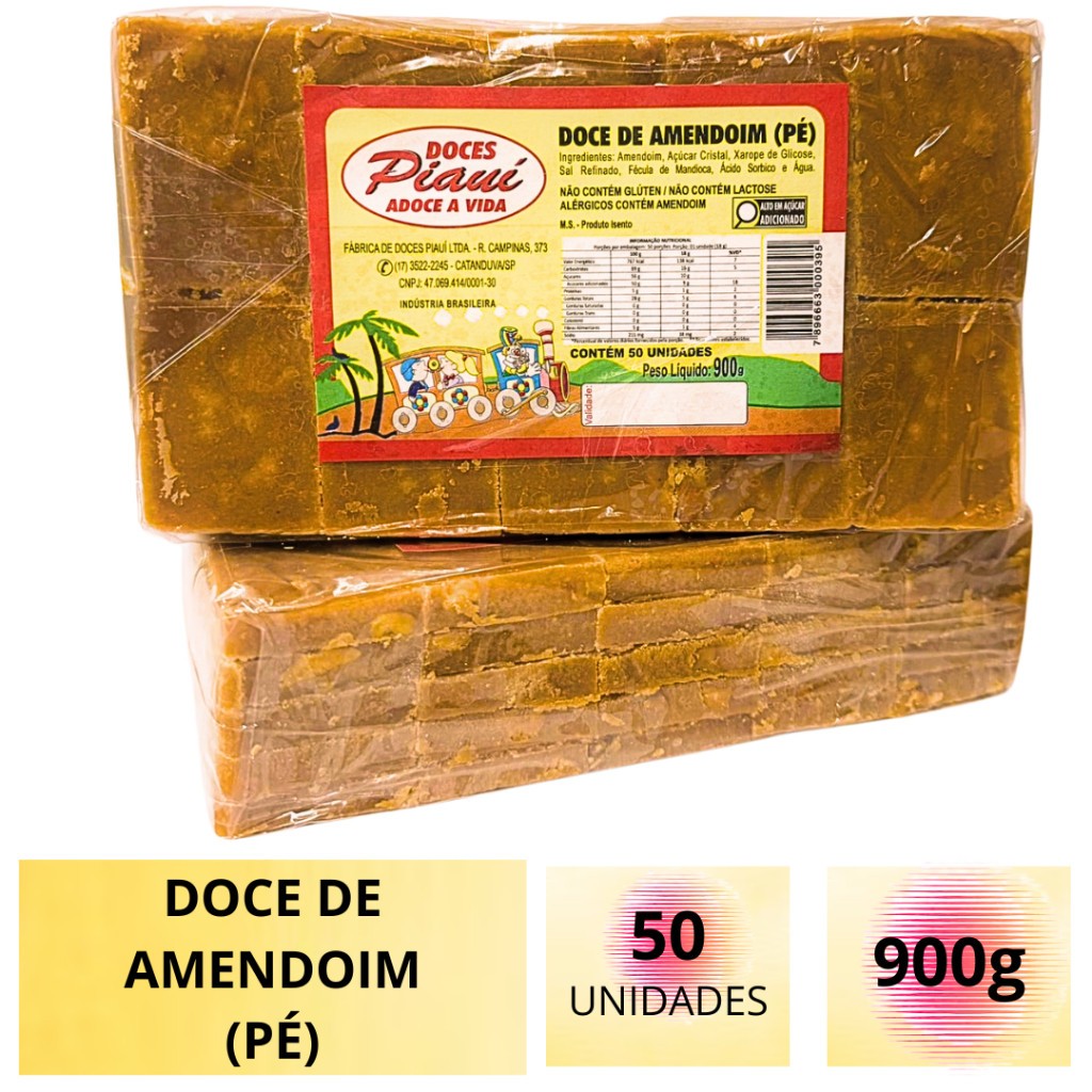Pacote Doce de Amendoim Caseiro (PÉ) 900g C/ 50un - Paçoca tipo Pé - Doces Piaui - Festa Junina