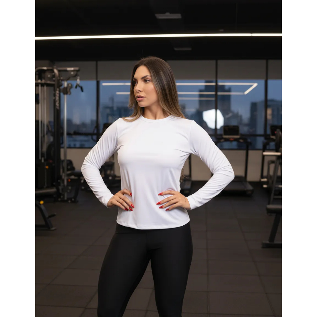 Camiseta Feminina Manga Longa Dry Fit Básica Lisa Proteção Solar UV Térmica Blusa Academia Esporte Fitness Conforto
