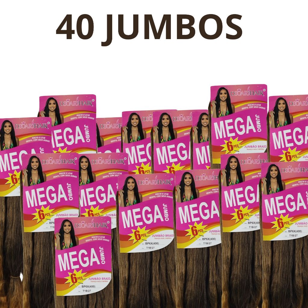 40 PACOTES DO MEGA JUMBO PARA TRANÇAS CASTANHO COR T1B/27