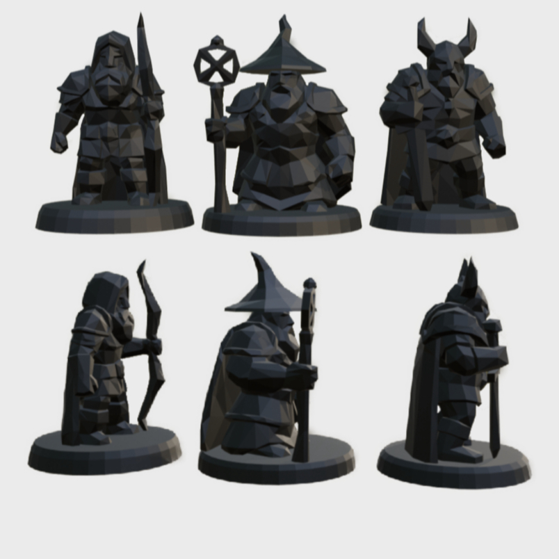 Miniaturas RPG Anão Guerreiro Old school – Kit 3 Peças (Mago, Arqueiro e Espadachim)