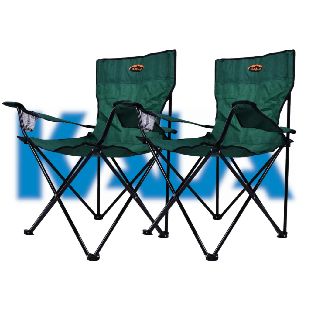 Kit 2 Cadeira Camping Dobrável Reforçada 120kg Aço Pesca Praia Kala Porta Copo Bolsa Portátil Verde