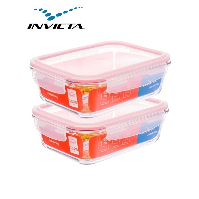 Kit 2 Potes de Vidro com Tampa Hermética 1,5 L Porta Frios Organizador Alimentos Cozinha Invicta