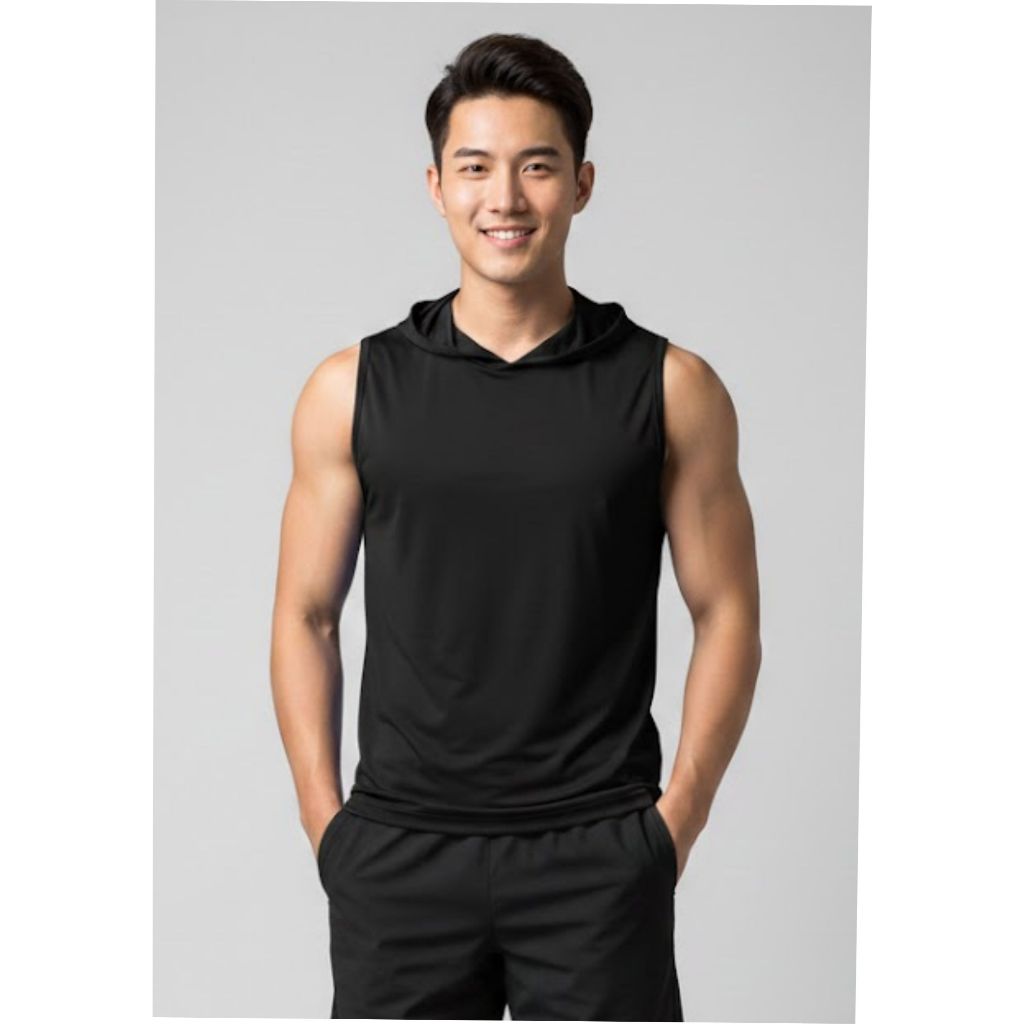 CAMISETA ESPORTIVA REGATA COM CAPUZ EM MALHA FRIA em Oferta na Shopee