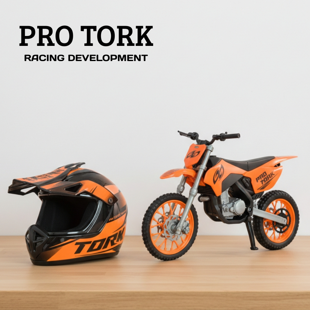 Miniatura Moto Com Capacete Protork Pro Rider Cross e Naked Laranja