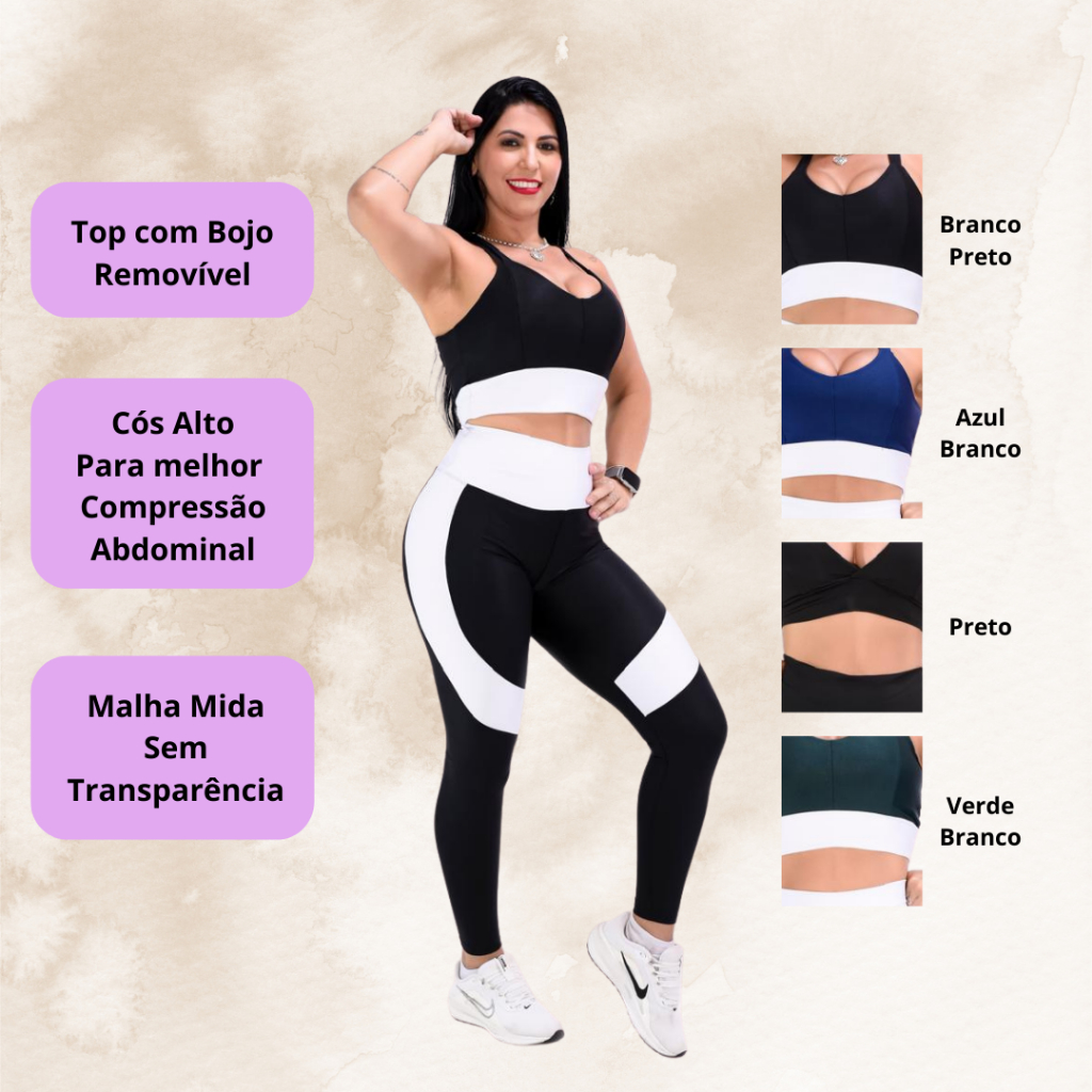 Conjunto feminino legging academia sem transparência calça e top fitness suplex feminino cós alto