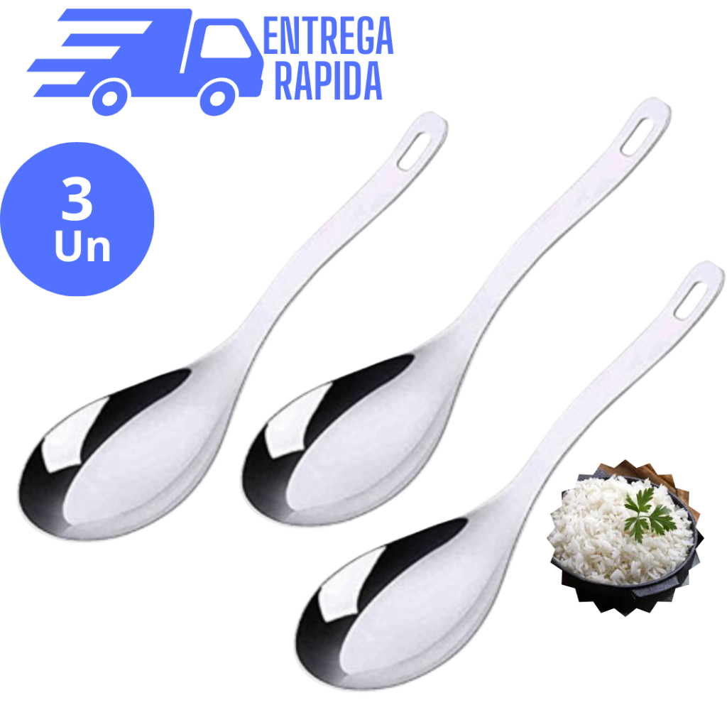 Kit 3 Colher Para Servir Arroz Média 23 cm Aço Inox Premium Multiuso Utensilios de Cozinha em Oferta na Shopee