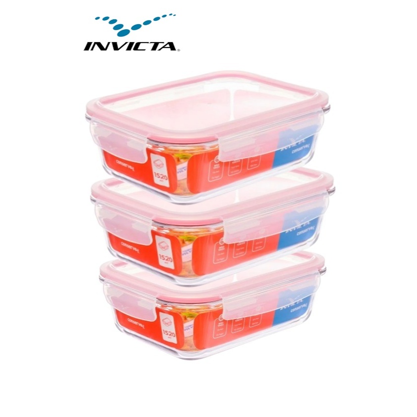 Kit 3 Potes de Vidro com Tampa Hermética 1,5 L Porta Frios Organizador Alimentos Cozinha Invicta