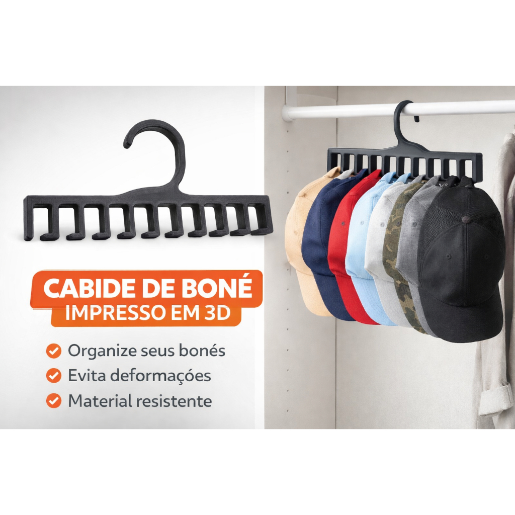 Cabide de Boné Organizador | Suporte para Bonés | Impresso em 3D Resistente