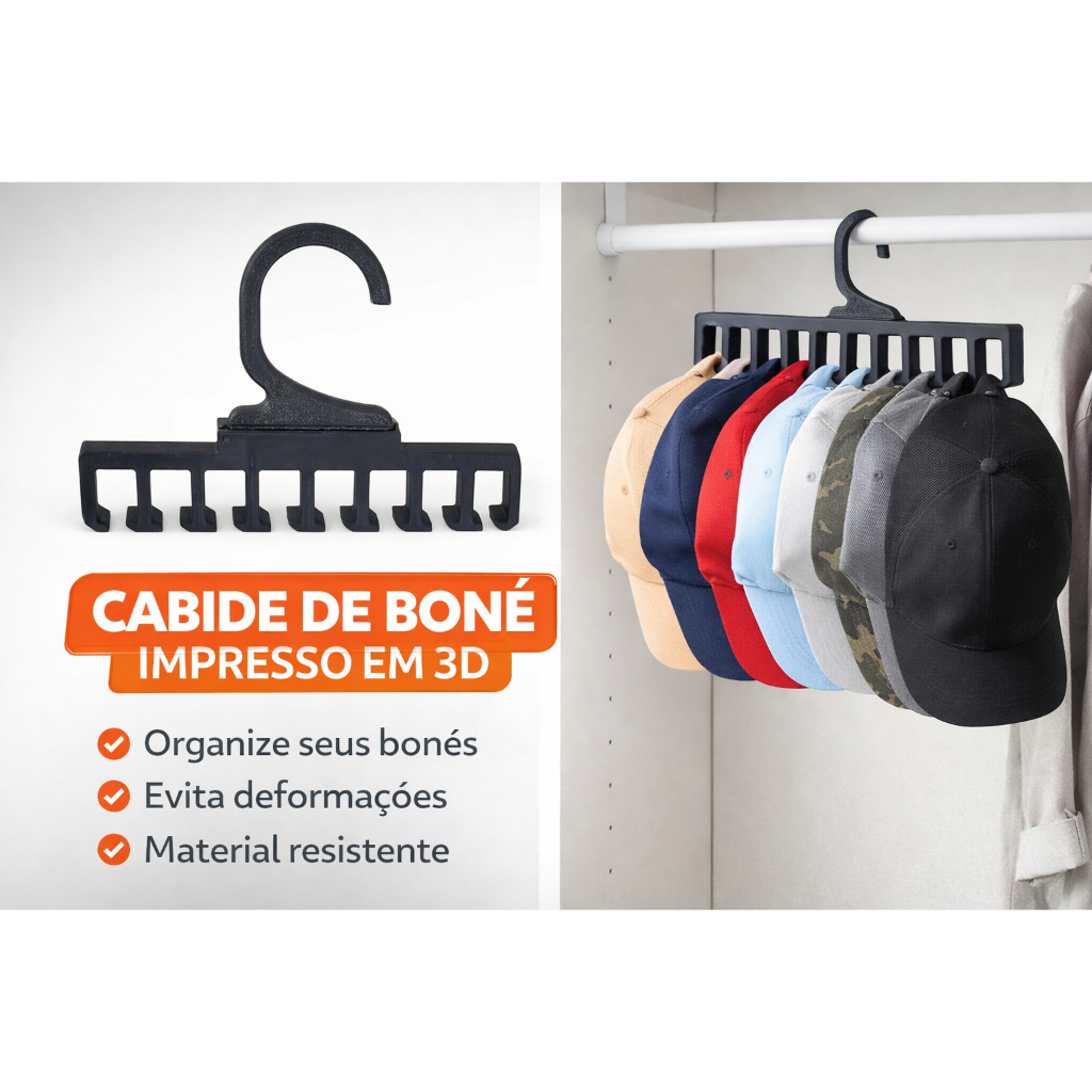 Cabide de Boné Organizador Pequeno | Suporte para Bonés | Impresso em 3D Resistente